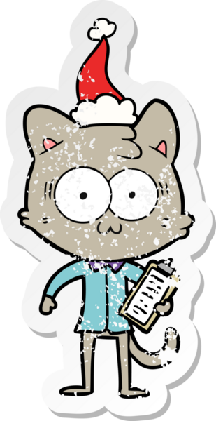 Bir insan tarafından çizilmiş Noel Baba şapkası giymiş, şaşırmış bir ofis çalışanının el yazısı.