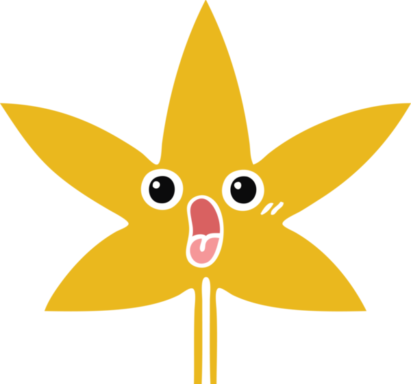 Bir insan tarafından çizilen sonbahar yaprağının düz renk retro karikatürü