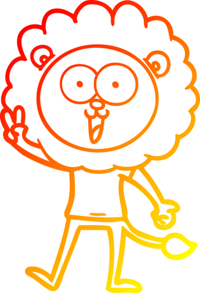 Bir insan tarafından çizilmiş mutlu çizgi film aslanının sıcak çizgi çizimi