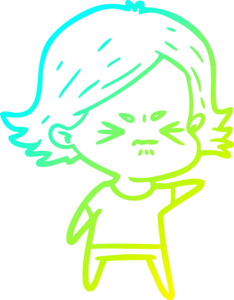 Bir insan tarafından çizilmiş kızgın bir kızın soğuk çizgi çizimi.