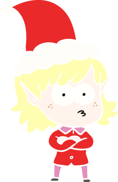 Bir insan tarafından çizilmiş Noel Baba şapkası giymiş bir elf kızının el resmi.