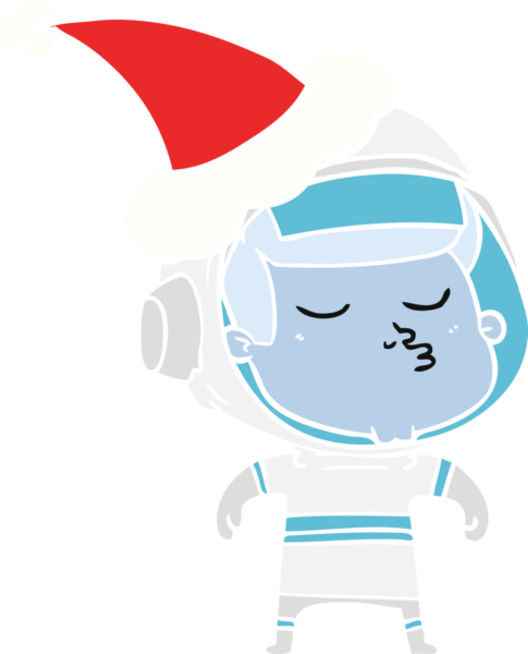 Bir insan tarafından çizilmiş Noel Baba şapkası giyen kendine güvenen bir astronotun el çizimi.