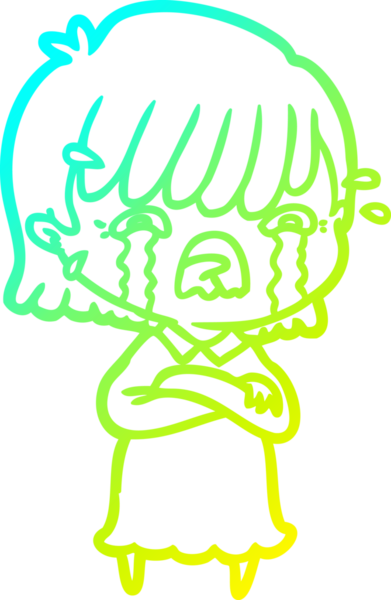 Bir insan tarafından çizilmiş ağlayan bir çizgi film kızı çizimi.