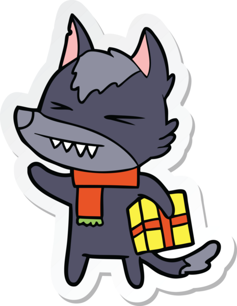 Bir insan tarafından çizilmiş kızgın bir Noel Kurdu çizgi filminin çıkartması.