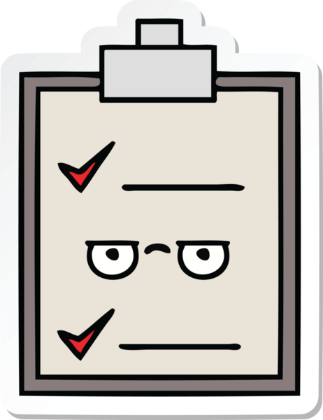 Bir insan tarafından çizilmiş şirin bir karikatür kontrol listesinin etiketi