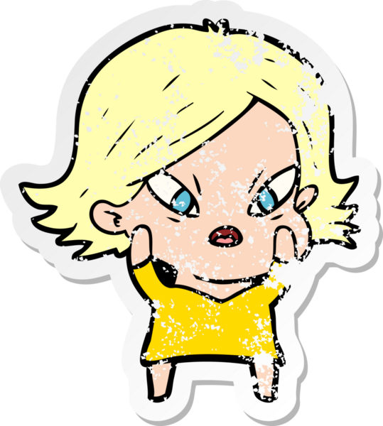 Bir insan tarafından çizilmiş stresli bir karikatür çıkartması.