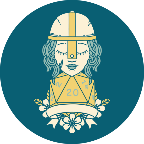 Retro Dövme Tarzı İnsan Savaşçısı Doğal 20 rulo ile Bir insan tarafından çizilmiş