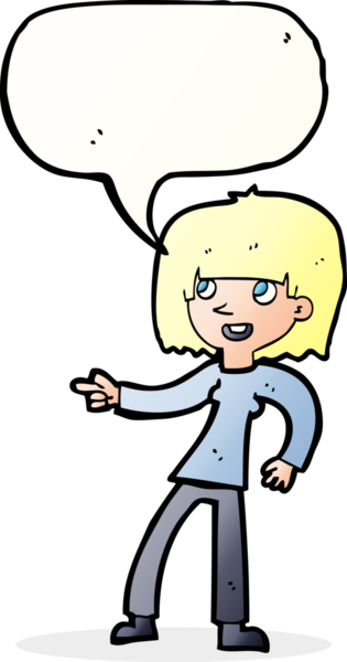 Bir insan tarafından çizilmiş konuşma balonuyla işaret edilen çizgi film kızı.