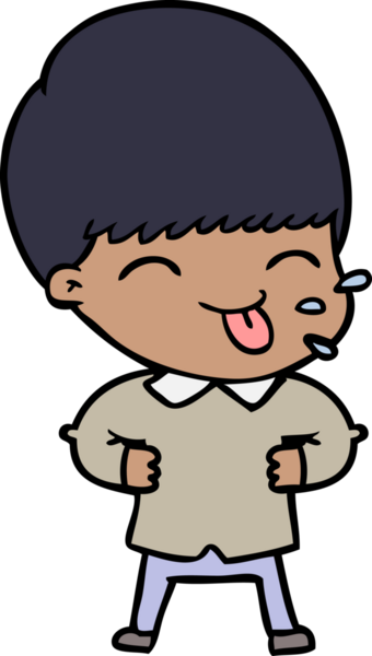 Çizgi filmci çocuk bir insan tarafından çizilmiş dili dışarı çıkarıyor.