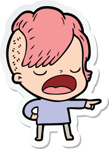 Bir insan tarafından çizilmiş havalı bir hippi kızın karikatür çıkartması.