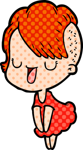 Bir insan tarafından çizilmiş hippi saç kesimli sevimli bir çizgi film kızı.