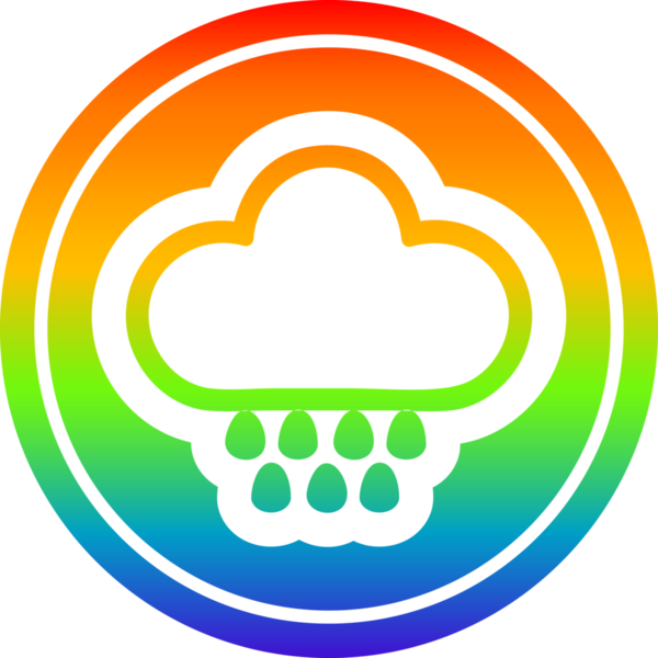 Gökkuşağı gradyan bir insan tarafından çizilmiş yağmur bulutu dairesel simgesi
