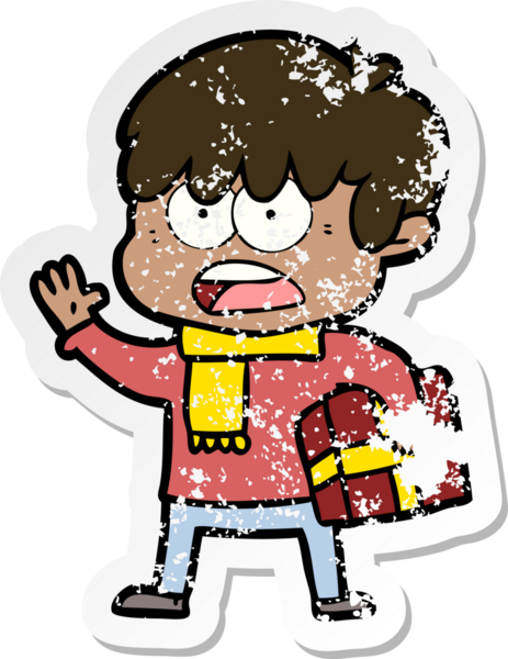 Bir insan tarafından çizilmiş endişeli bir çizgi film çocuğunun sıkıntılı çıkartması.