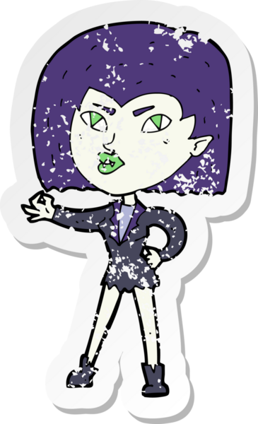 Bir insan tarafından çizilmiş vampir bir kızın gerilimli çıkartması.