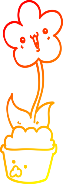 Bir insan tarafından çizilmiş sevimli bir karikatür çiçeğinin sıcak çizgi çizimi