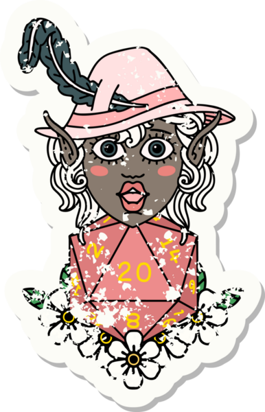 Retro Dövme Tarzı Elf karakteri Bir insan tarafından çizilmiş doğal yirmi zar ile