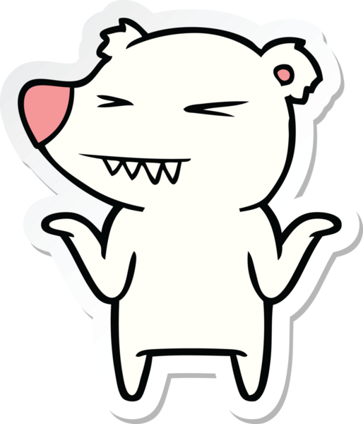 Kızgın bir kutup ayısı çizgi filminin çıkartması bir insan tarafından çizilmiş omuzlarını silkiyor.