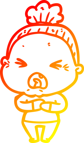 Bir insan tarafından çizilmiş kızgın yaşlı bir kadının sıcak çizgi çizimi.