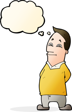 Bir insan tarafından çizilmiş düşünce balonlu çizgi film dostu bir adam.