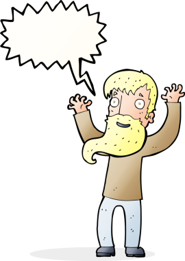 Bir insan tarafından çizilmiş sakallı, heyecanlı bir karikatür.