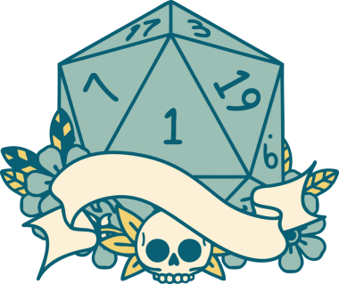 Retro Dövme Biçimi Doğal Bir d20 zar bir insan tarafından çizildi