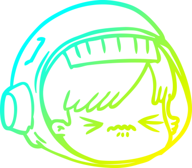 Bir insan tarafından çizilmiş soğuk gradyan çizgi çizimi stresli astronot yüzü