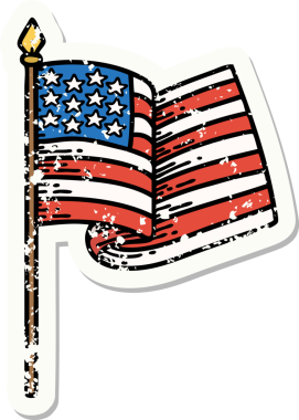 Amerikan bayrağının geleneksel stiliyle bir insan tarafından çizilmiş, sıkıntılı etiket dövmesi