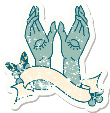 Bir insan tarafından çizilmiş mistik el sancağıyla eski bir etiket.