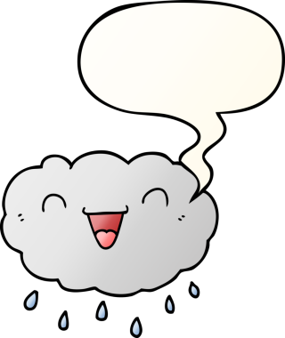 Mutlu karikatür bulutu, konuşma baloncuğu bir insan tarafından çizilmiş düzgün bir gradyan tarzla.