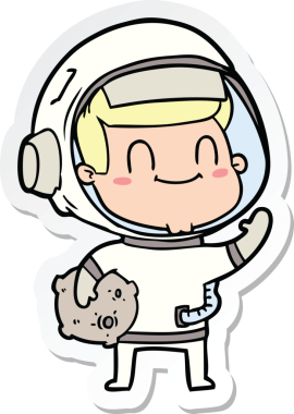 Bir insan tarafından çizilmiş mutlu bir astronotun çıkartması.