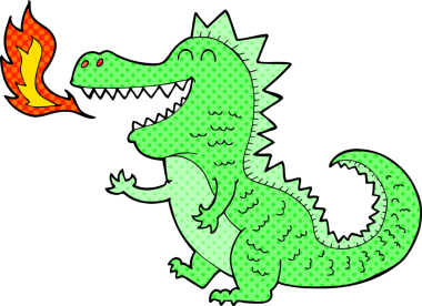 Bir insan tarafından çizilmiş ateş püskürten ejderha.