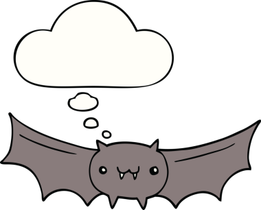 Bir insan tarafından çizilmiş düşünce balonlu vampir yarasa çizgi filmi.