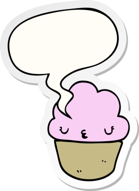 Bir insan tarafından çizilmiş yüz ve baloncuk yapıştırmalı çizgi film keki.