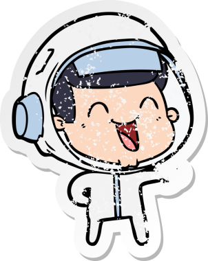 Bir insan tarafından çizilmiş mutlu bir astronotun sıkıntılı çıkartması.