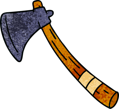 Bir insan tarafından çizilmiş bir bahçe baltasının el çizimi karikatürü.