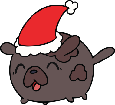 Bir insan tarafından çizilmiş kawaii köpeğinin Noel karikatürü.