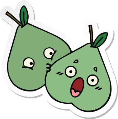 Bir insan tarafından çizilmiş şirin yeşil bir armut çıkartması.