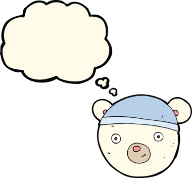 Bir insan tarafından çizilmiş düşünce baloncuklu kutup ayısı yüzü.