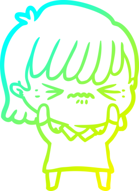 Bir insan tarafından çizilmiş, soğuk bir çizgi film kızı çizimi.