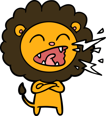 Bir insan tarafından çizilmiş kükreyen aslan çizgi filmi.