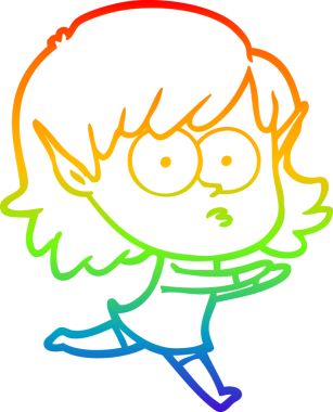 Gökkuşağı gradyan çizgi çizimi bir insan tarafından çizilmiş bir elf kızı