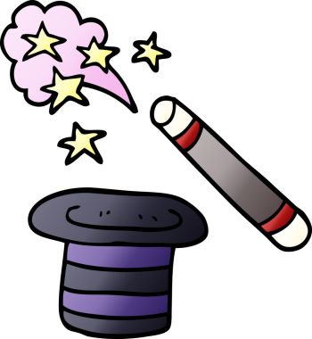 Karalama sihirbazları bir insan tarafından çizilmiş şapka ve değnek.