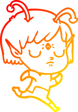 Bir insan tarafından çizilmiş bir uzaylı kız çizgi çizimi.