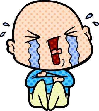 Bir insan tarafından çizilmiş ağlayan kel bir adam.