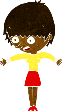 Bir insan tarafından çizilen panikleyen karikatür kadın.