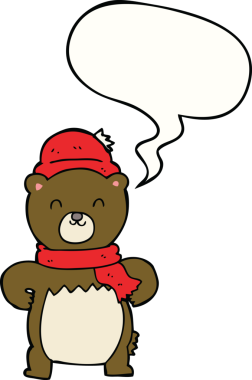 Bir insan tarafından çizilmiş konuşma balonu olan sevimli çizgi film ayısı.