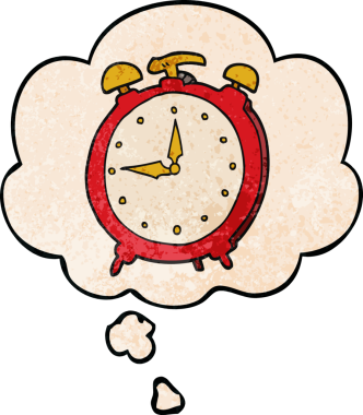 bir insan tarafından çizilmiş grunge doku biçiminde düşünce baloncuklu çizgi film alarm saati