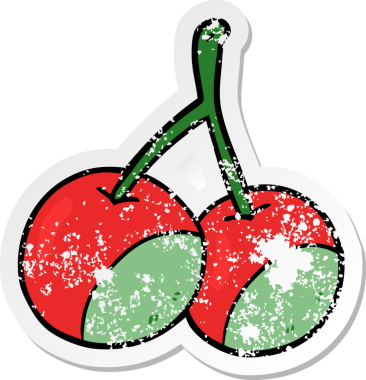 Bir insan tarafından çizilmiş karikatür kirazının sıkıntılı etiketi