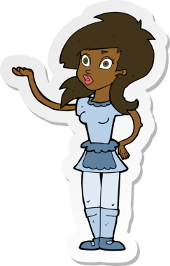 Çizgi film çıkartması. Bir insan tarafından çizilmiş güzel bir garson.