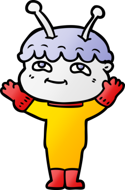 Bir insan tarafından çizilmiş dost canlısı çizgi film uzay adamı.